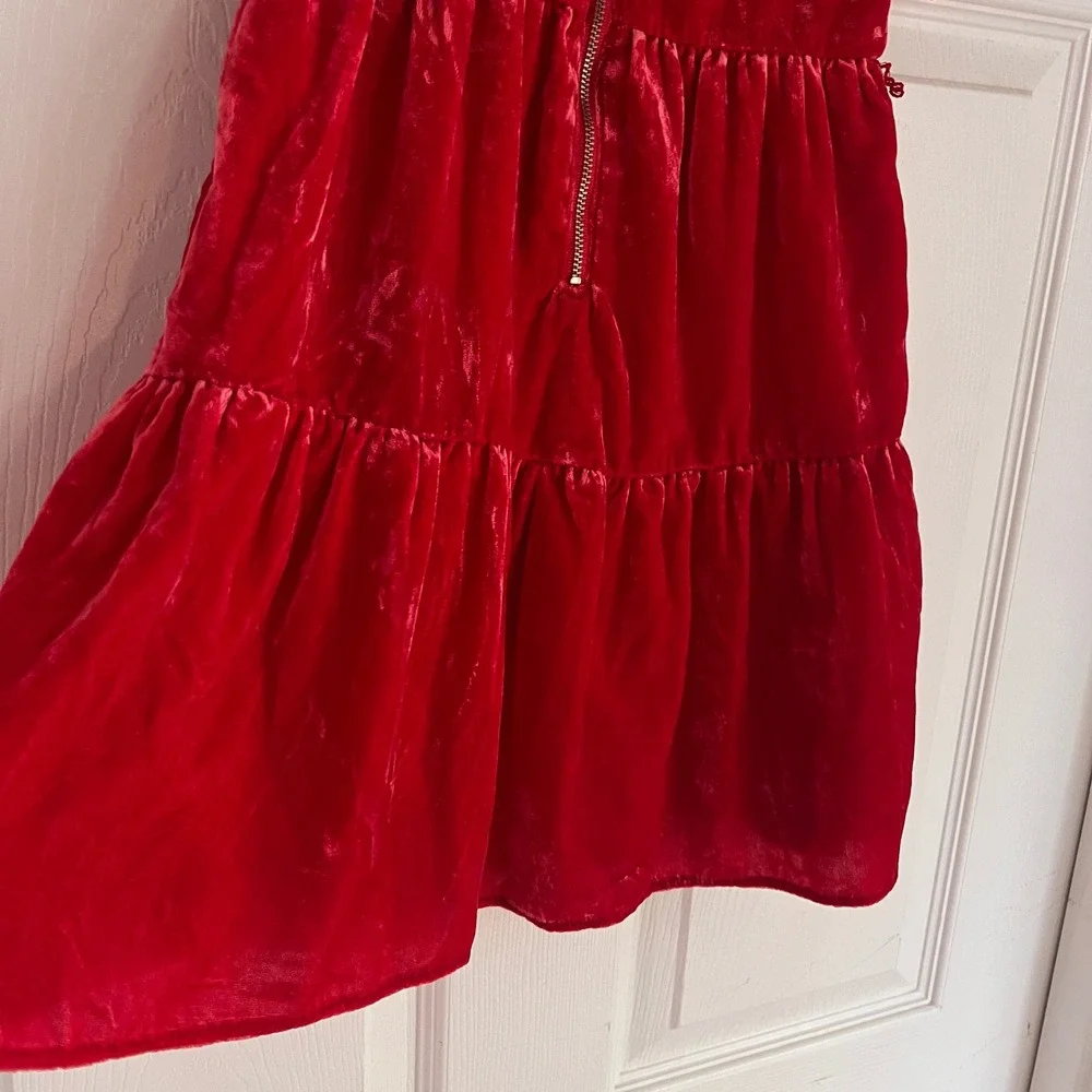 Crewcuts Velvet Dress 5 Girls Tiered Puff Sleeve Red Holiday Party dark Cool Red